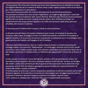 ATF, nota critica sulla vendita biglietti per Inter-Fiorentina