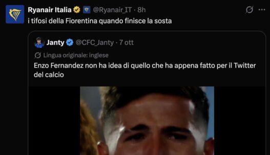 Ryanair ironizza sulla Fiorentina: "Tifosi tristi al rientro dalla sosta"